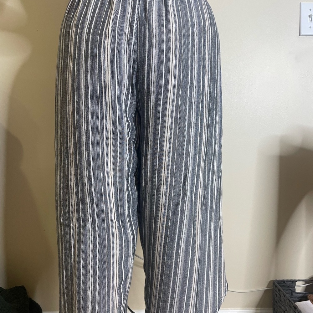 Long flowing swim suit cover, blue and white stripped